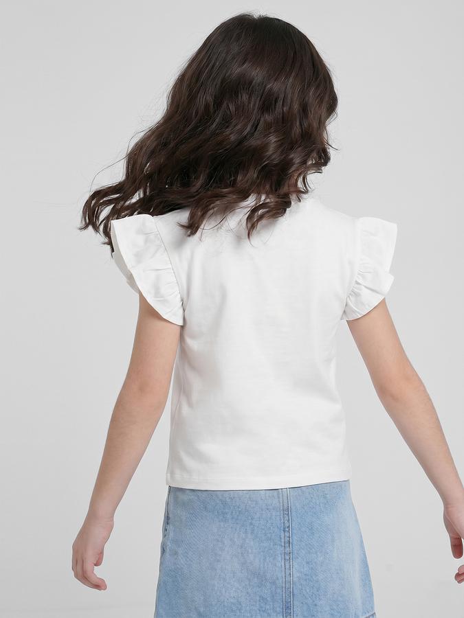 R&B White Graphic Print Girls Round Neck Regular Fit Short Sleeves T-Shirt 