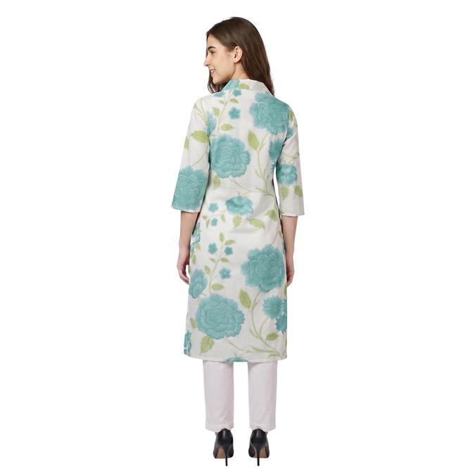 R&B Green Women Shirt Collar Three-Quarter Sleeves Kurta 