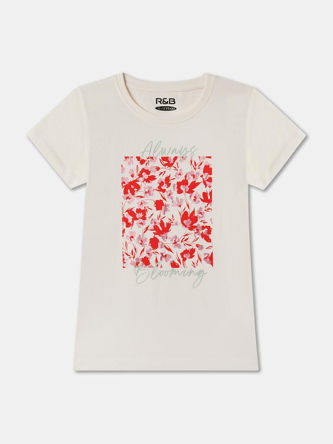 Girls Floral Print Regular Fit Round-Neck T-Shirt image number 0