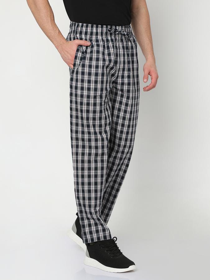 R&B Men Checked Straight Track Pants with Drawstring Waist image number 2