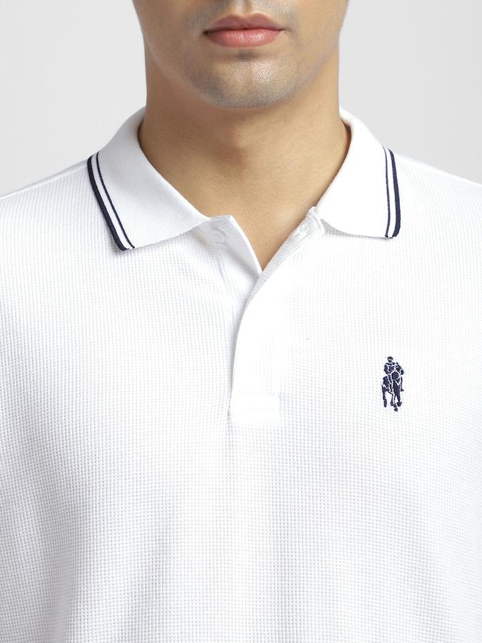 Men Cotton Blend Regular Fit Polo Neck Textured T-shirt