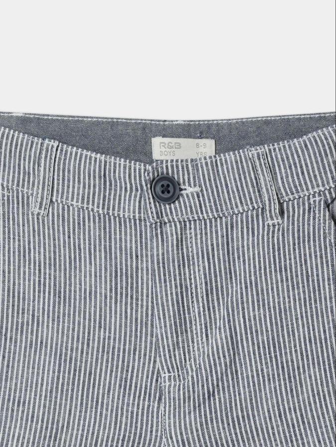 R&B Blue Regular Fit Mid-Rise Striped Boys Shorts