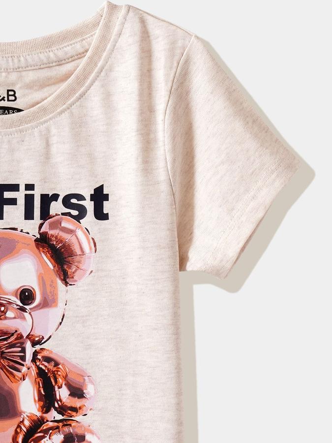 Girls Cotton Regular Fit Crew Neck Graphic T-shirt