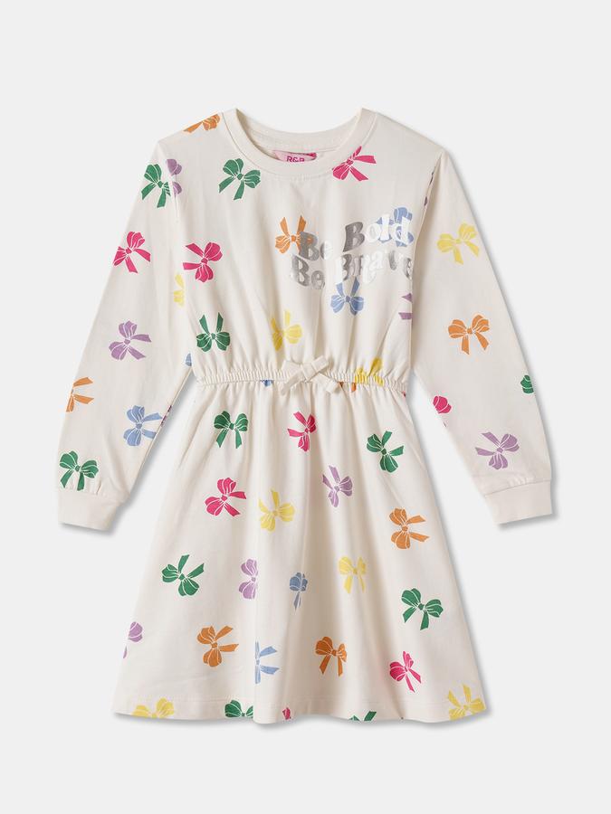 Girls Cotton A-Line Round Neck Printed Dress
