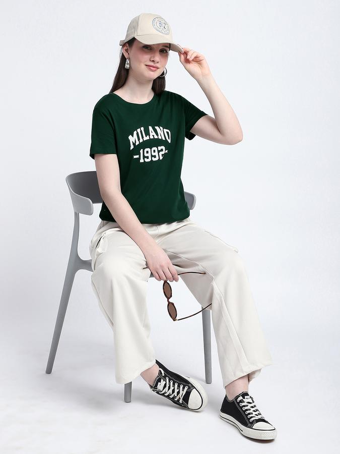 Women Cotton Regular Fit Crew Neck Slogan T-shirt