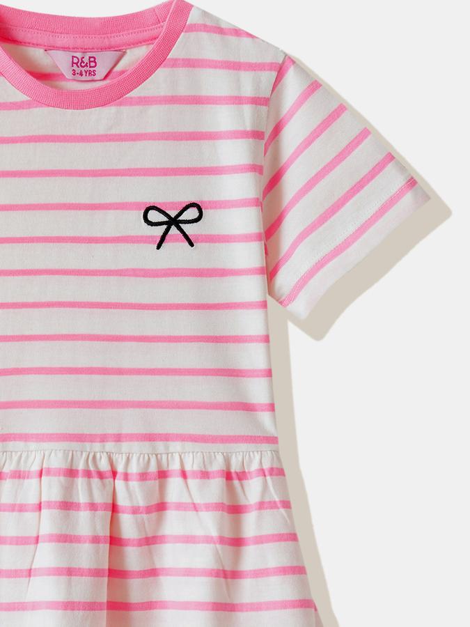 Girls Cotton Regular Fit Round Neck Ruffled Dress