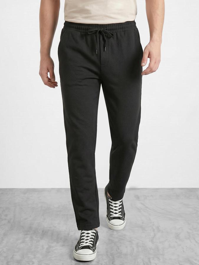 R&B Men's Black Regular Fit Trousers