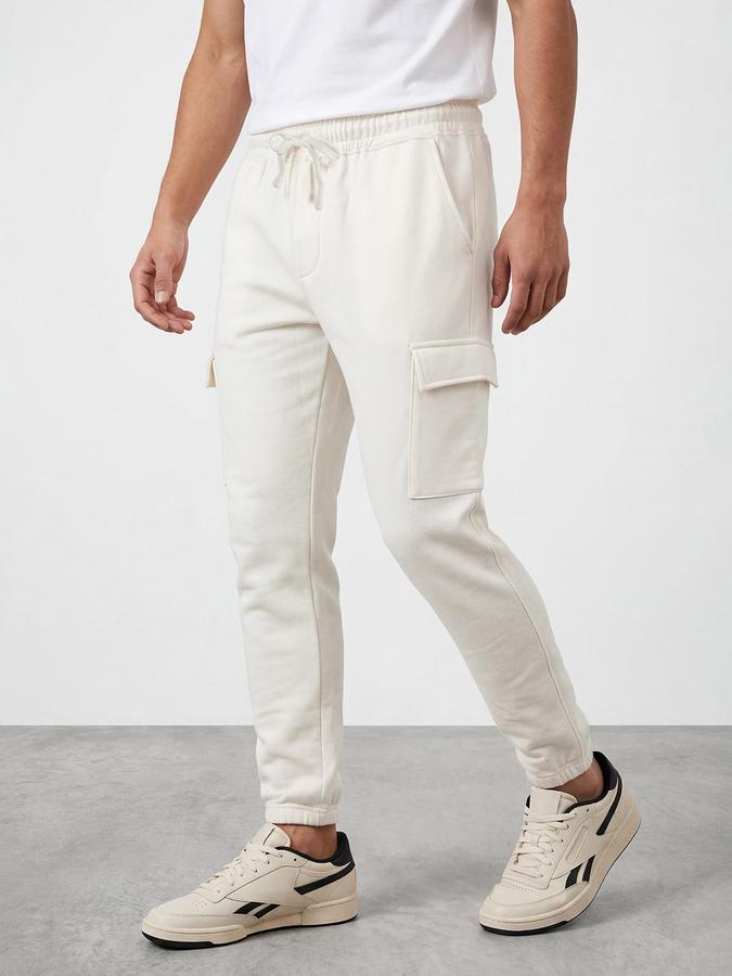 R&B Men White Straight Fit Solid Track Pants 