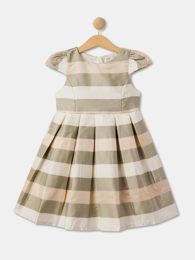 R&B Striped Fit &amp; Flare Dress with Bow Accent