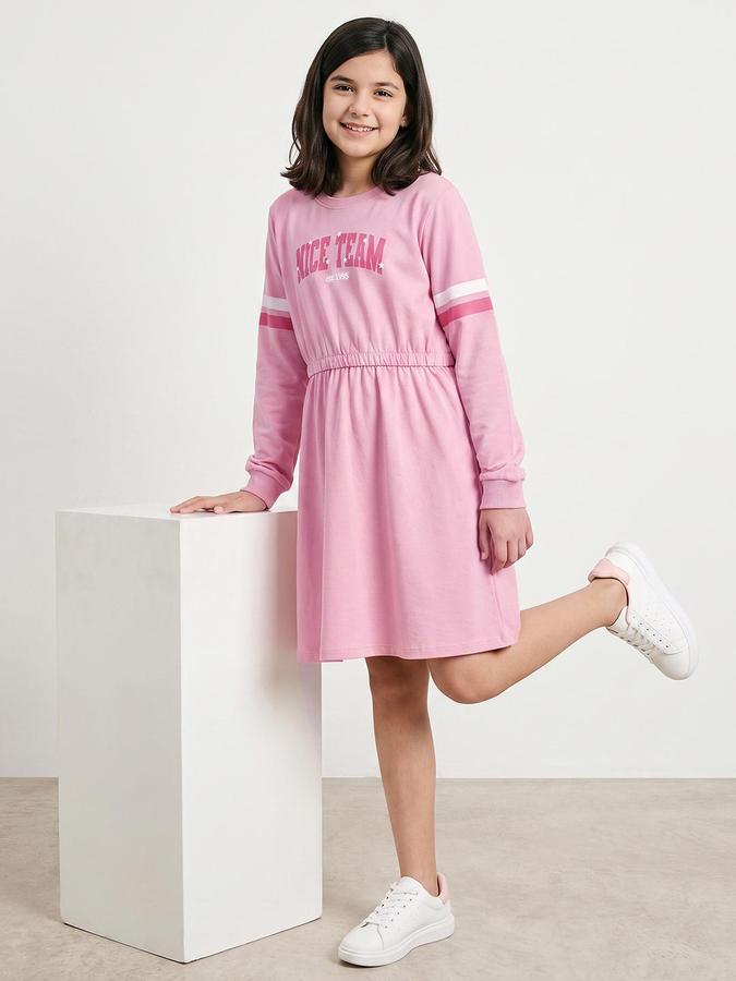 R&B Girls Pink Typography Fit and Flare Dress