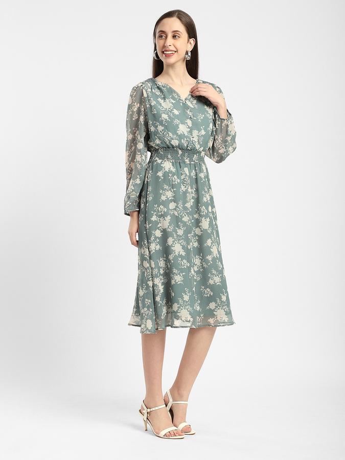 Women Polyester Fit And Flare Midi Floral Dress
