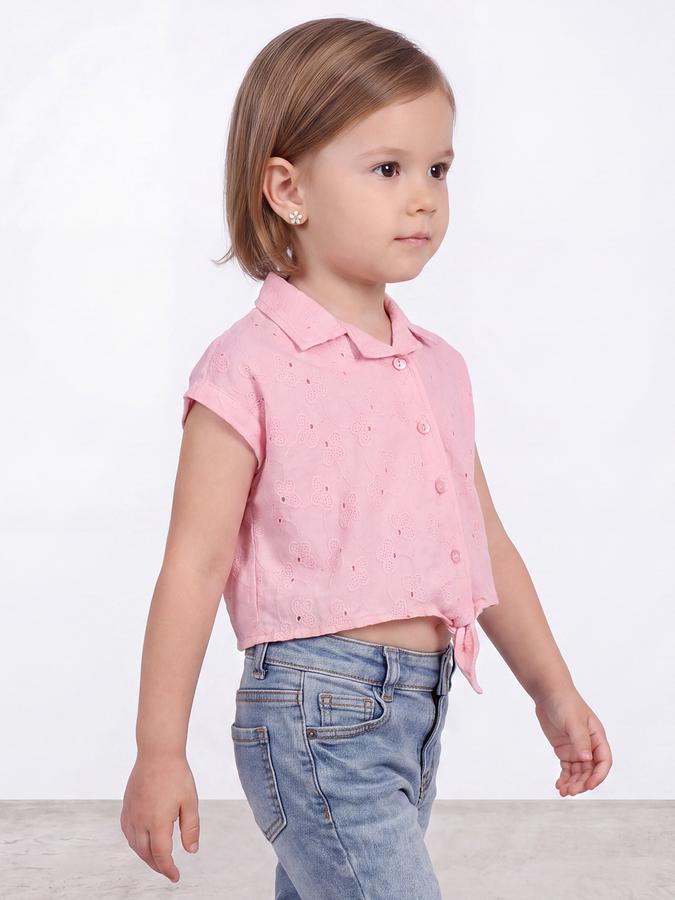 R&B Girls Pink Short Sleeve Embroidered Cotton Shirt Style Crop Top