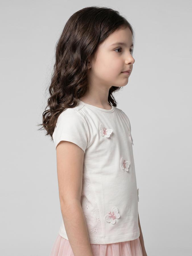 R&B White Self Design Girls Round Neck Regular Fit Short Sleeves T-Shirt 