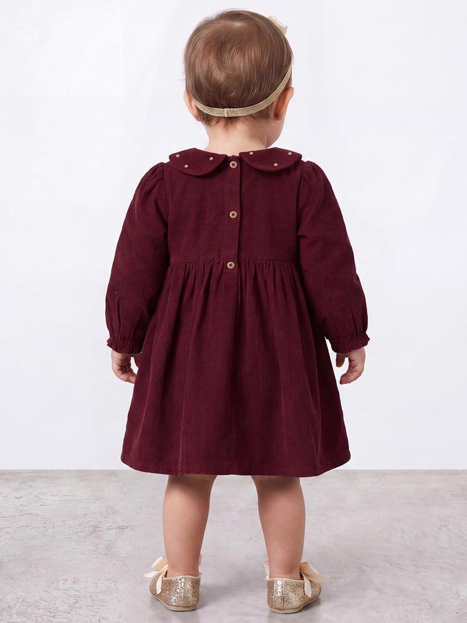 R&B Girls Wine Embellished Peter Pan Collar Bishop Sleeves Empire Waist Dress