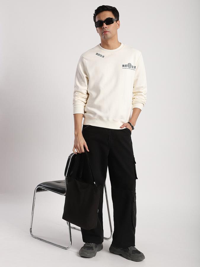 Men Fleece Regular Fit Crew Neck Graphic Print Sweatshirt