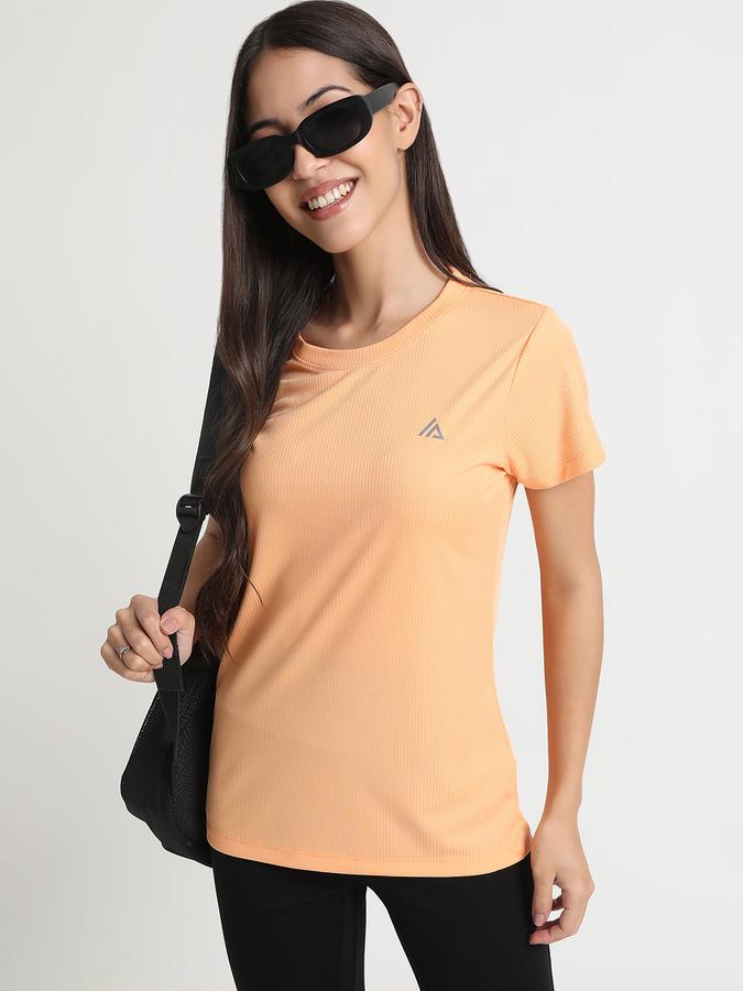 R&B Women Peach Solid Active T-Shirt