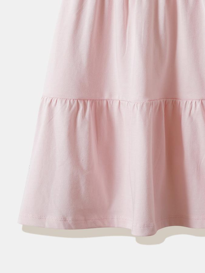Girls Cotton Regular Fit Round Neck Tiered Dress