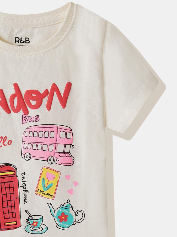 Girls Cotton Regular Fit Crew Neck Graphic T-shirt