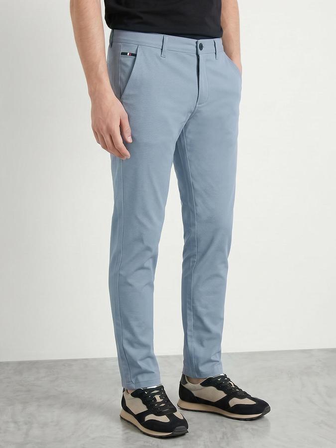 R&B Men's Dusty Blue Slim Fit Trousers
