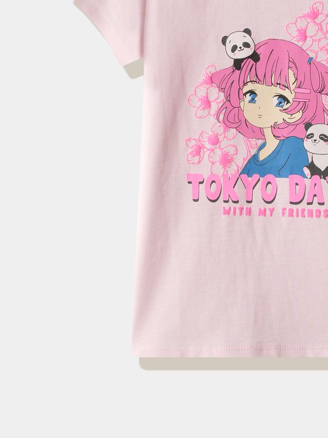 Girls Cotton Regular Fit Crew Neck Graphic T-shirt