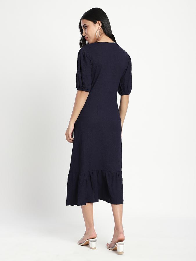 R&B Women Navy Solid Button-Front Midi Dress