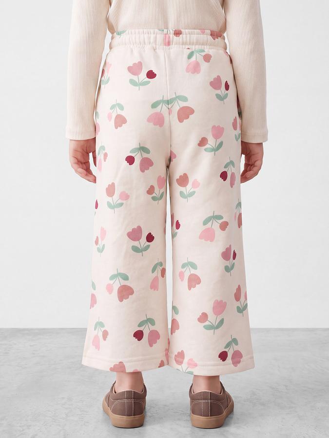 R&B Girls Beige Floral Print Flared Pant With Drawstring Closure