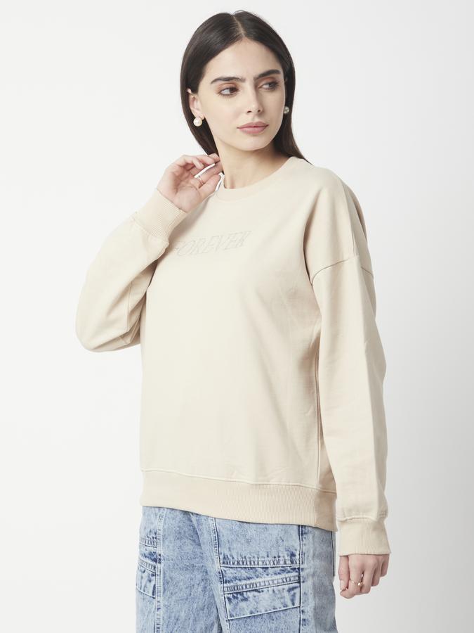 R&B Women Beige Solid Sweatshirt