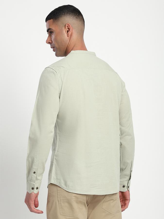 Men Cotton Slim Fit Mandarin Collar Solid Shirt