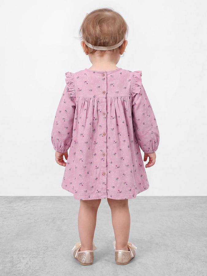 R&B Girls Pink Floral Print Round Neck Bishop Sleeves A-Line Dress