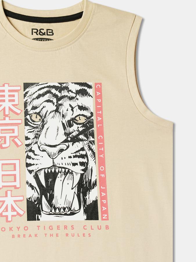 Boys Relaxed Fit Typographic Printed Sleeveless T-Shirt image number 2