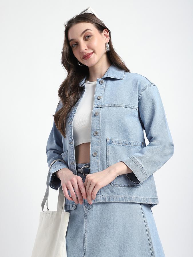 Women Cotton Regular Fit Denim Button-Front Jacket