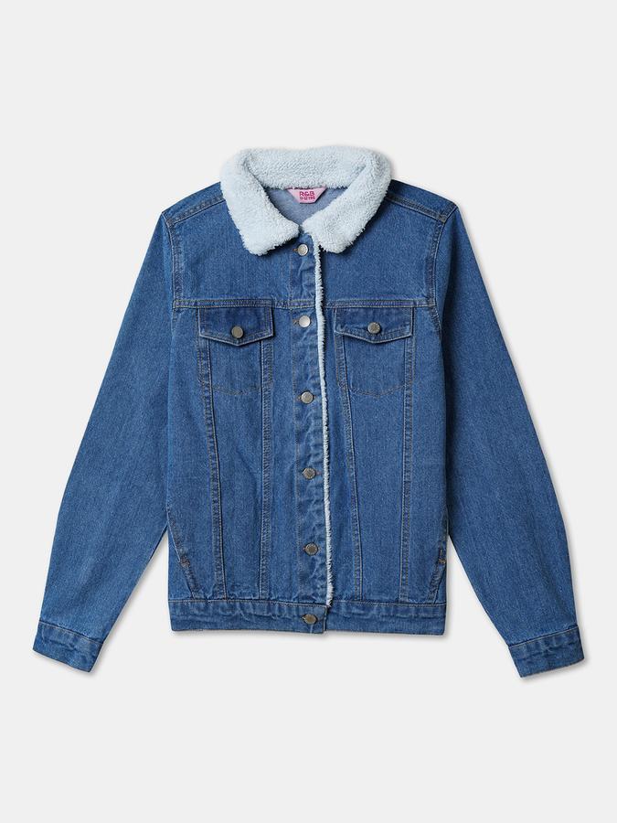 Girls Denim Button Front Sherpa Collar Jacket