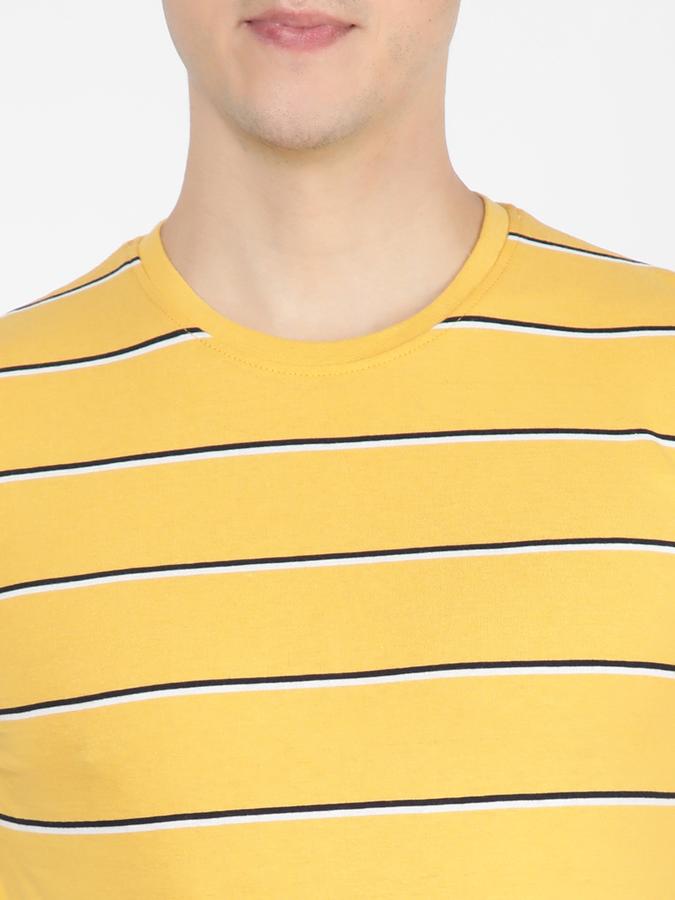 Men Cotton Regular Fit Crew Neck Striped T-shirt