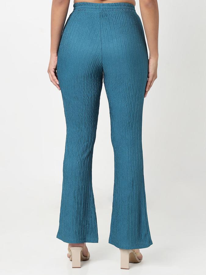 Women Polyester Flared Leg Mid Rise Textured Trousers