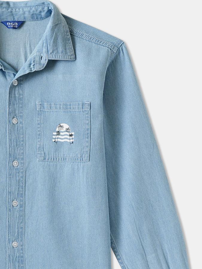 Boys Denim Regular Fit Long Sleeve Graphic Shirt