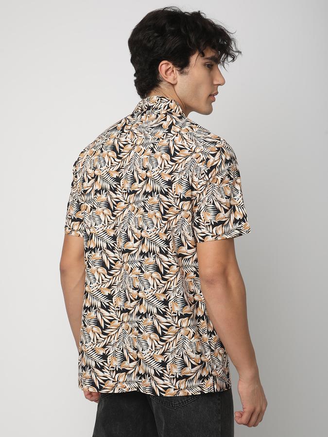 Men Cotton Slim Fit Cuban Collar Printed Shirt