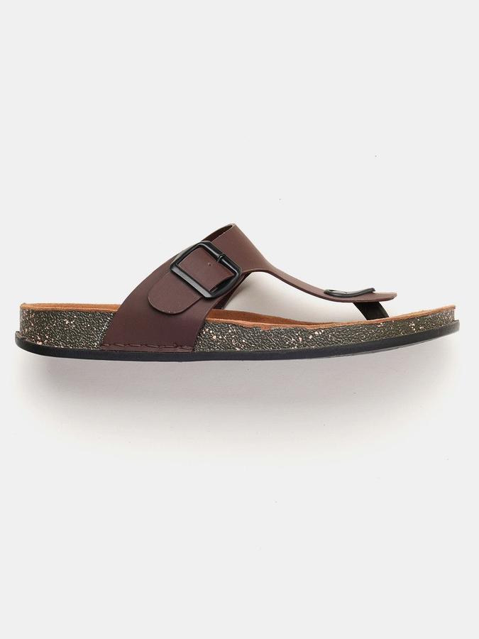 R&B Men Brown Solid Buckle Detailing Comfort Flat Sandals