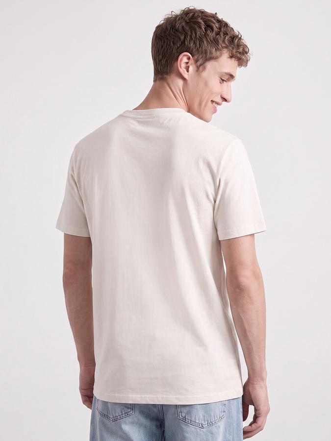 R&B Men Ivory Graphic Print Short Sleeves Pure Cotton Tshirt