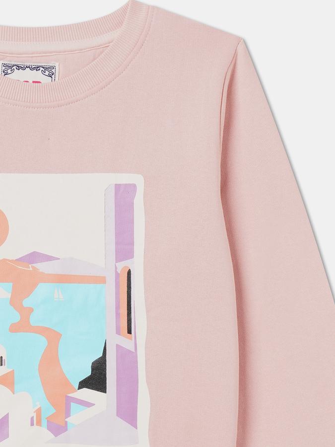 Girls Graphic Print Regular Fit Long Sleeve Crew Neck SweaT-Shirt