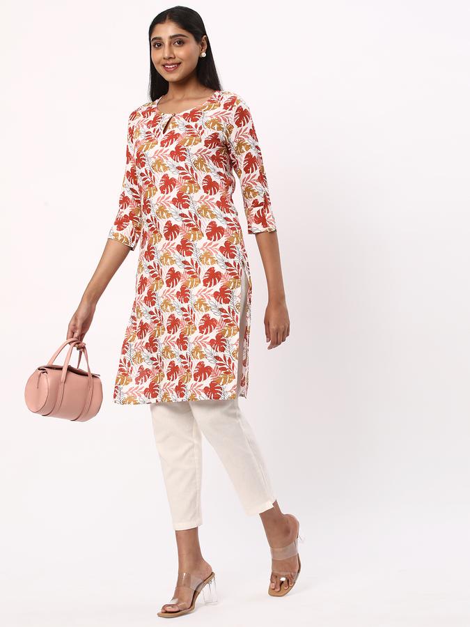 Women Leaf Print Straight Kurta image number 1