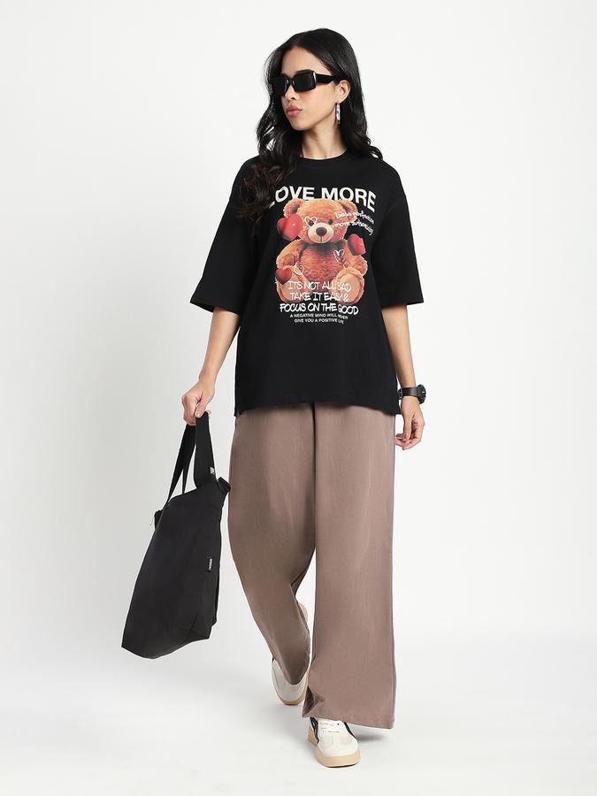 Women Cotton Oversized Fit Crew Neck Graphic T-shirt