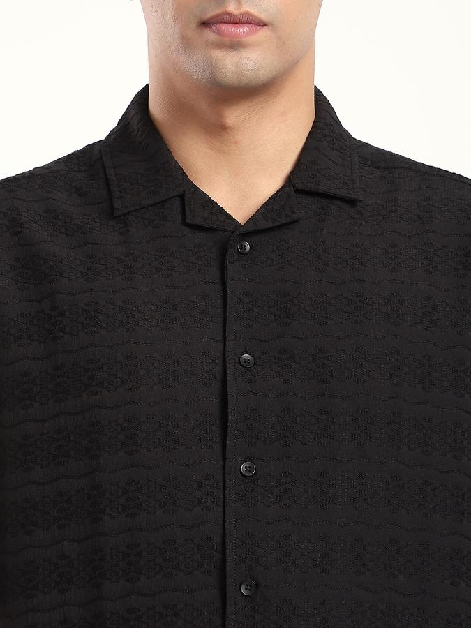 Men Polyester Relaxed Fit Cuban Collar Textured Shirt