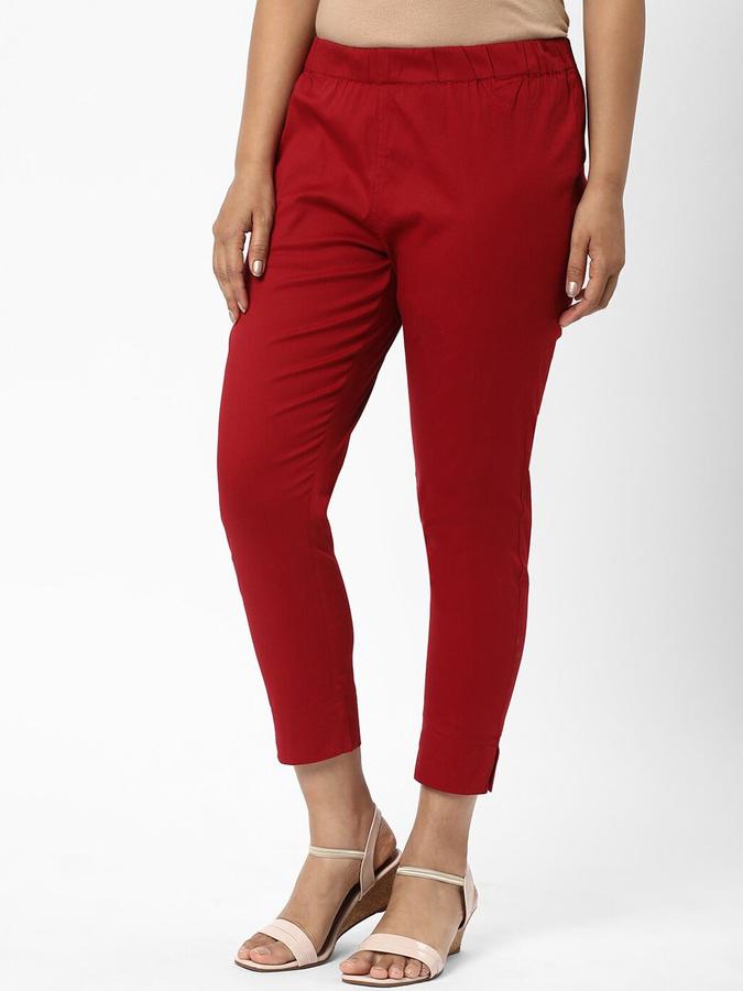 R&B Women Maroon Solid Regular Fit Pants