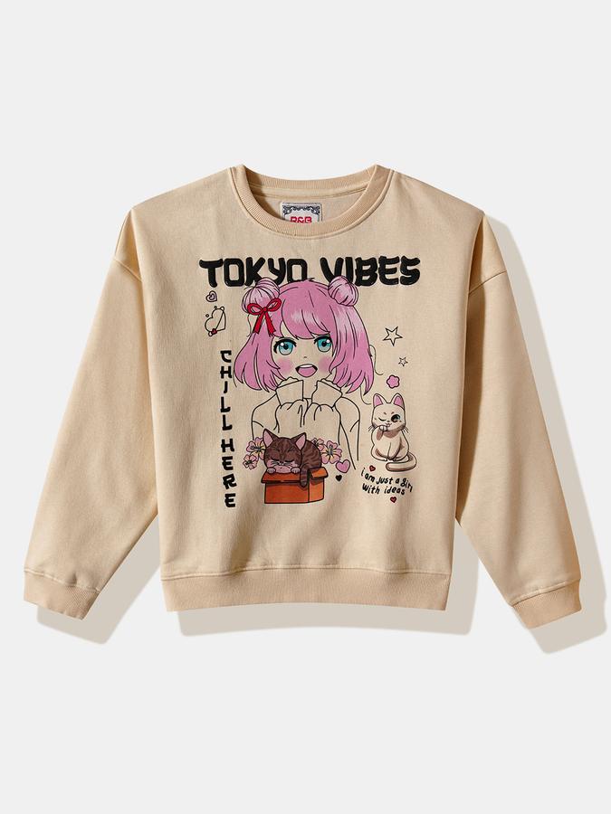 Girls Fleece Regular Fit Crew Neck Graphic Sweatshirt