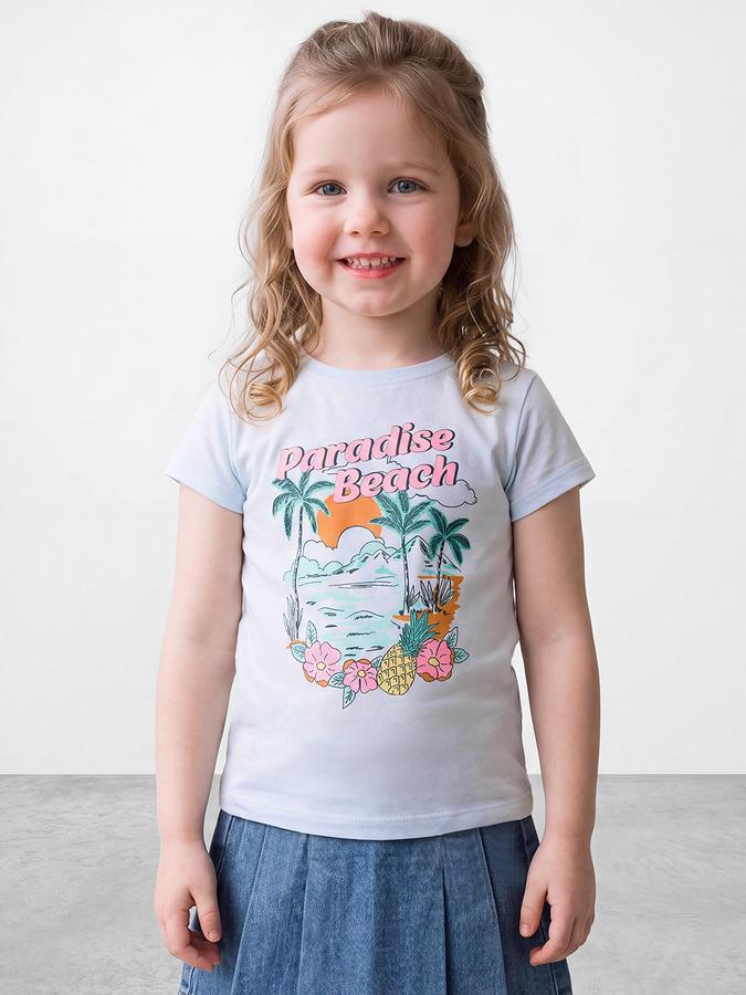 R&B Girls Light Blue Beach Graphic Print Short Sleeves Tshirt