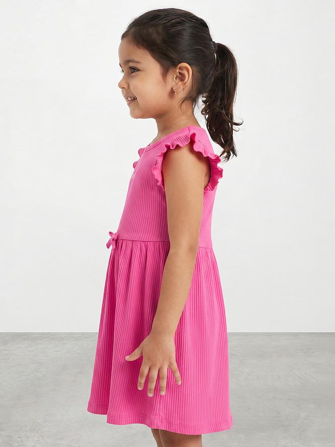 R&B Girl Pink Tropical Embroidery Flutter Sleeves Fit and Flare Dress