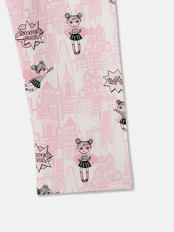 Girls Cotton Skinny Fit Elastic Waist Graphic Leggings