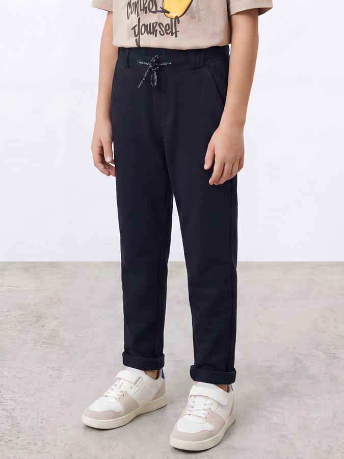 R&B Boys Navy Blue Solid Regular Fit Trackpant With Drawstring Closure