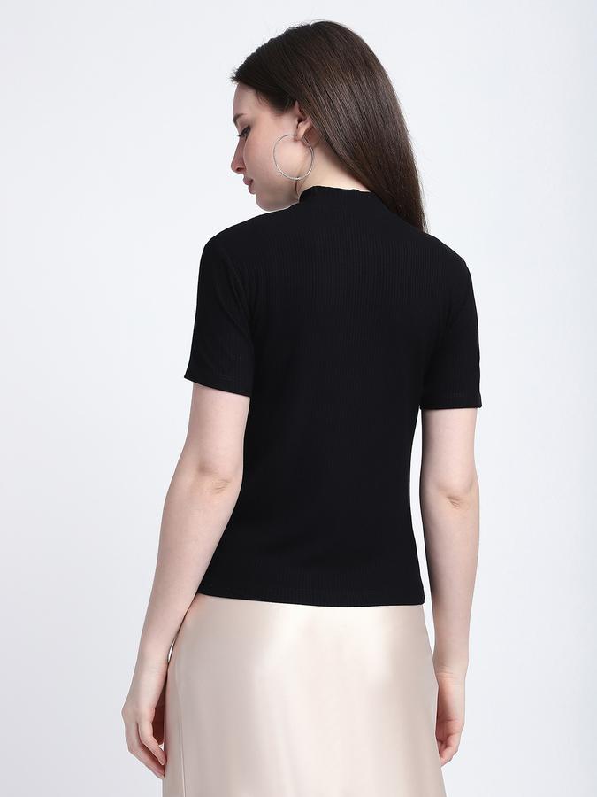 Women Viscose Fitted High Neck Solid T-shirt