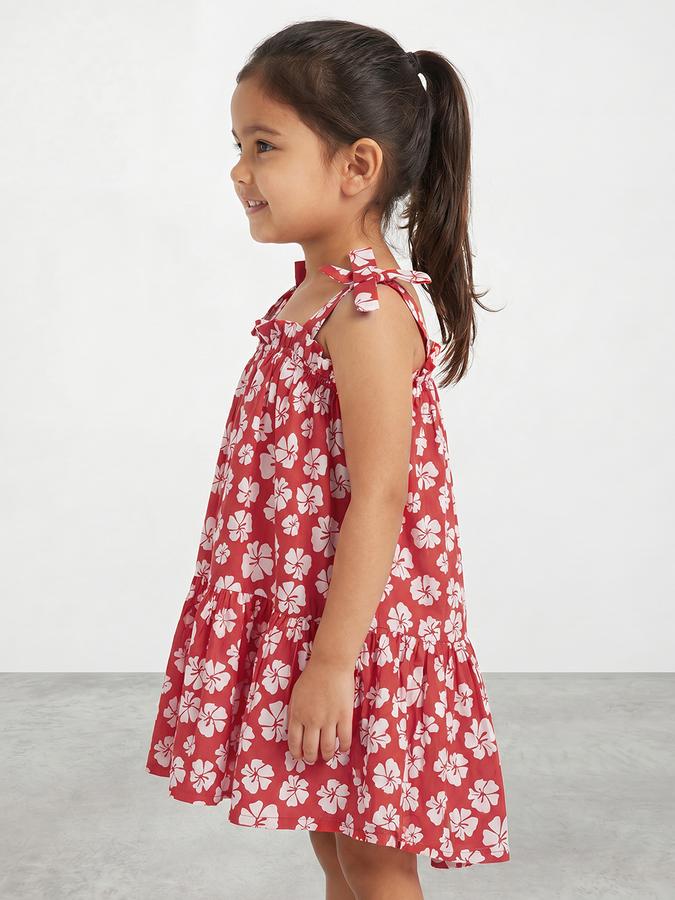 R&B Girl Red Floral Print Pure Cotton Sleeveless A-Line Dress